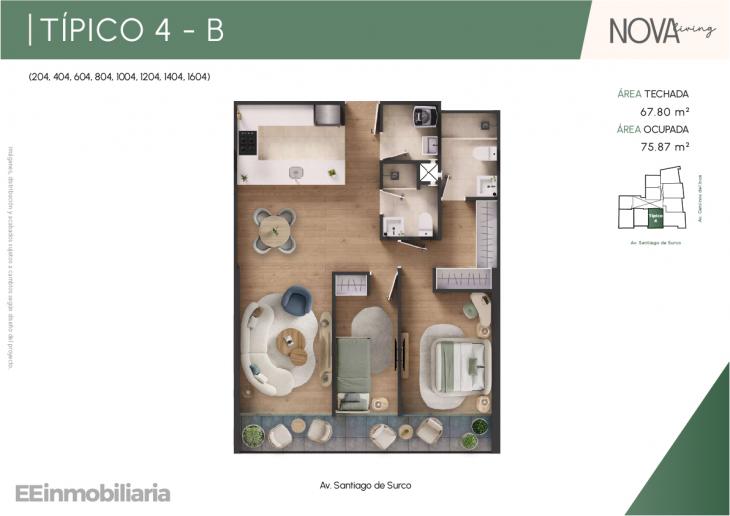 Plano del modelo TípIco 4-B del proyecto Nova Living en Santiago De Surco