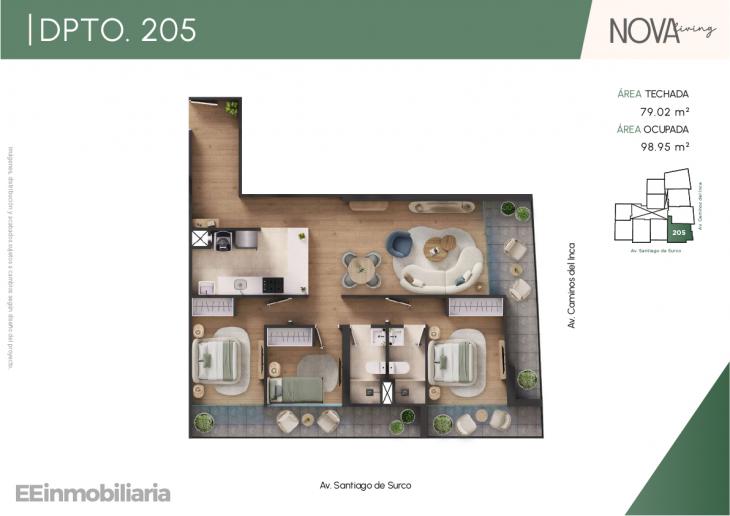 Plano del modelo Dpto. 205 del proyecto Nova Living en Santiago De Surco