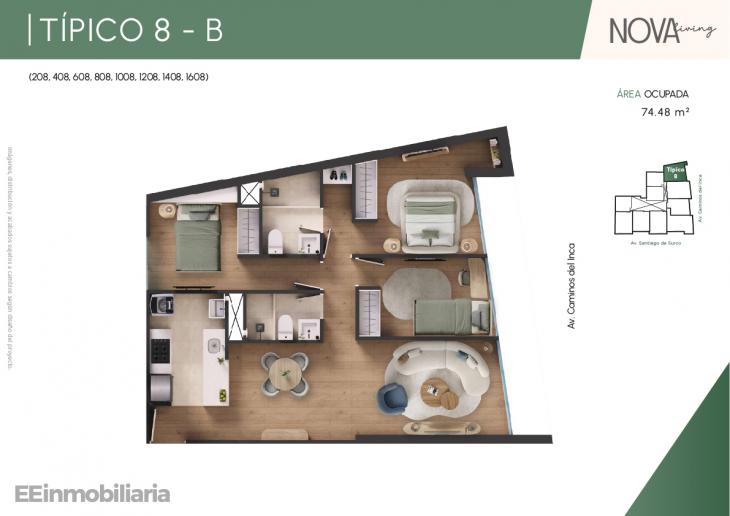 Plano del modelo Típico 8-B del proyecto Nova Living en Santiago De Surco