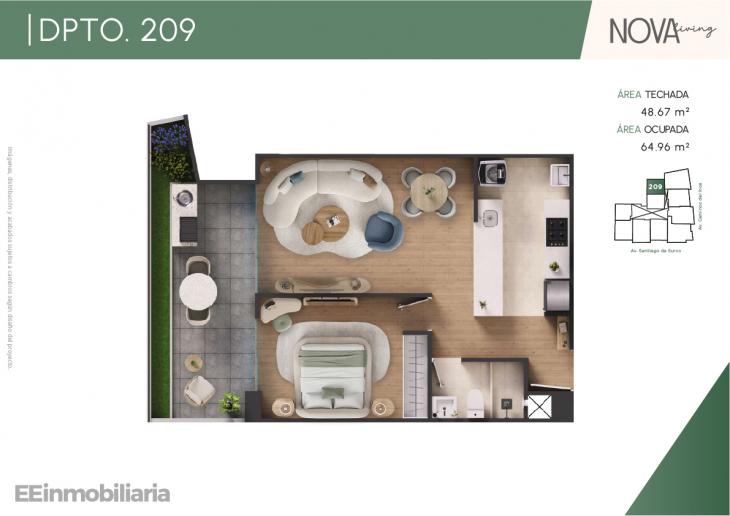 Plano del modelo Dpto. 209 del proyecto Nova Living en Santiago De Surco