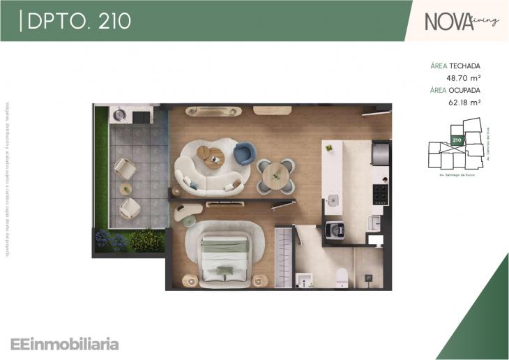 Plano del modelo Dpto. 210 del proyecto Nova Living en Santiago De Surco