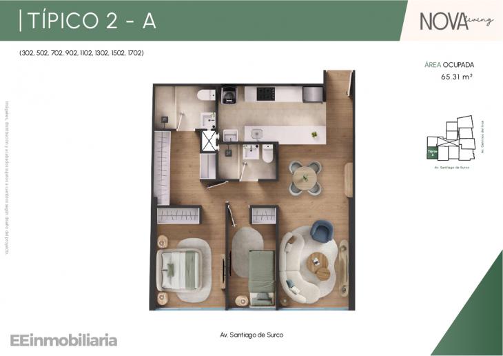 Plano del modelo TípIco 2-A del proyecto Nova Living en Santiago De Surco