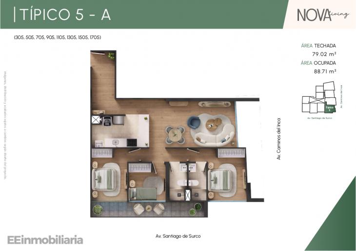 Plano del modelo Típico 5-A del proyecto Nova Living en Santiago De Surco