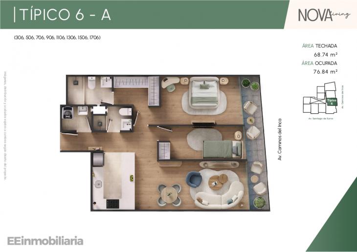 Plano del modelo Típico 6-A del proyecto Nova Living en Santiago De Surco