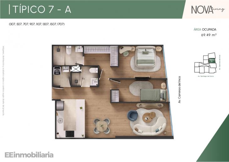 Plano del modelo Típico 7-A del proyecto Nova Living en Santiago De Surco