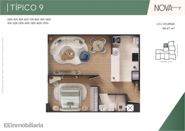 Plano del modelo Típico 9 del proyecto Nova Living en Santiago De Surco
