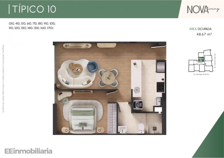 Plano del modelo Típico 10 del proyecto Nova Living en Santiago De Surco