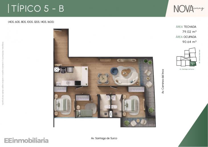 Plano del modelo Típico 5-B del proyecto Nova Living en Santiago De Surco