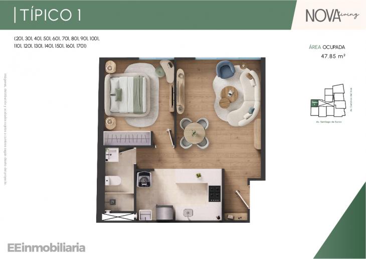 Plano del modelo Típico 1 del proyecto Nova Living en Santiago De Surco