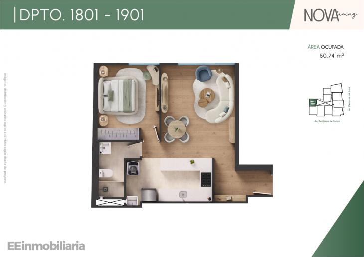 Plano del modelo Dpto. 1801-1901 del proyecto Nova Living en Santiago De Surco