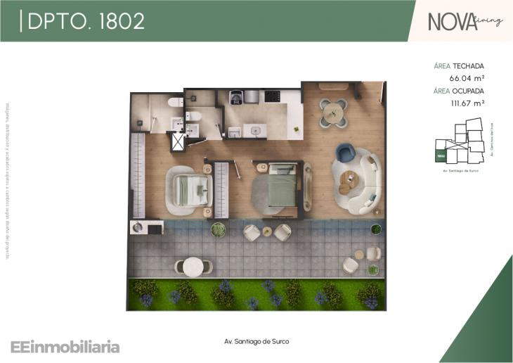 Plano del modelo Dpto.1802 del proyecto Nova Living en Santiago De Surco