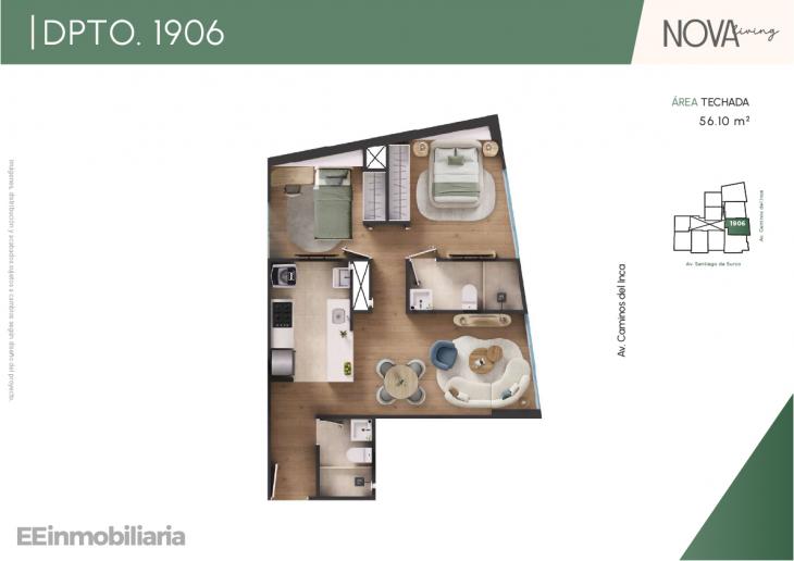 Plano del modelo Dpto. 1906 del proyecto Nova Living en Santiago De Surco