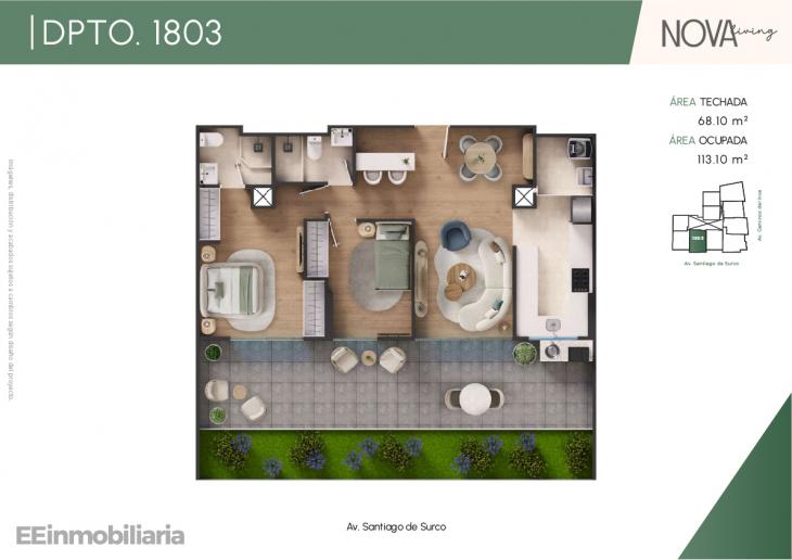 Plano del modelo Dpto.1803 del proyecto Nova Living en Santiago De Surco