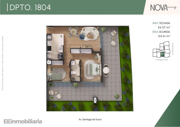 Plano del modelo Dpto.1804 del proyecto Nova Living en Santiago De Surco