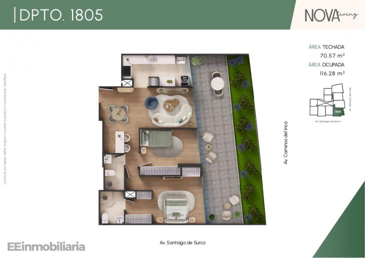 Plano del modelo Dpto.1805 del proyecto Nova Living en Santiago De Surco