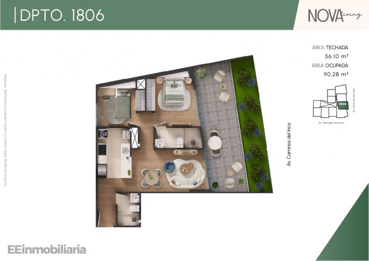 Plano del modelo Dpto.1806 del proyecto Nova Living en Santiago De Surco