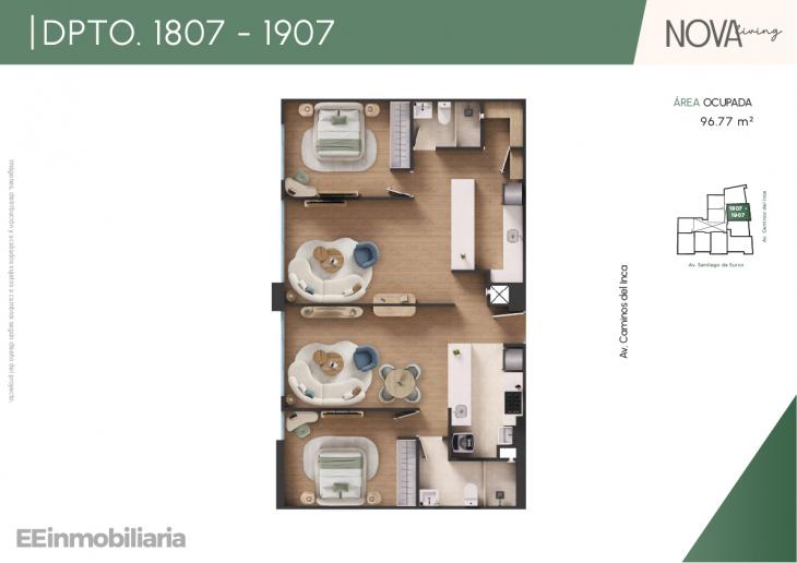 Plano del modelo Dpto. 1807-1907 del proyecto Nova Living en Santiago De Surco