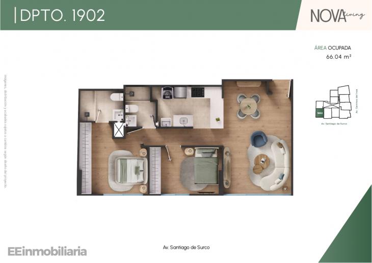 Plano del modelo Dpto. 1902 del proyecto Nova Living en Santiago De Surco