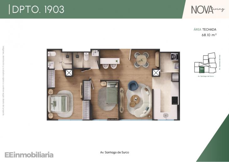 Plano del modelo Dpto. 1903 del proyecto Nova Living en Santiago De Surco