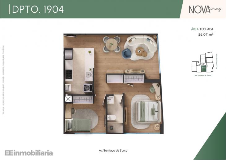 Plano del modelo Dpto. 1904 del proyecto Nova Living en Santiago De Surco