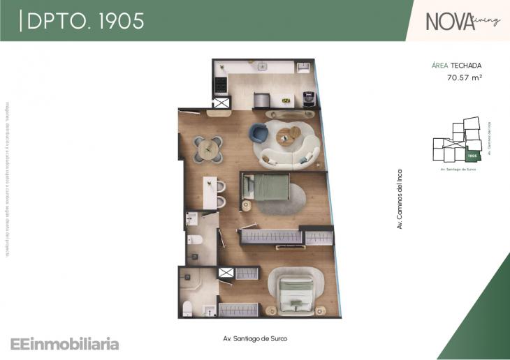 Plano del modelo Dpto. 1905 del proyecto Nova Living en Santiago De Surco