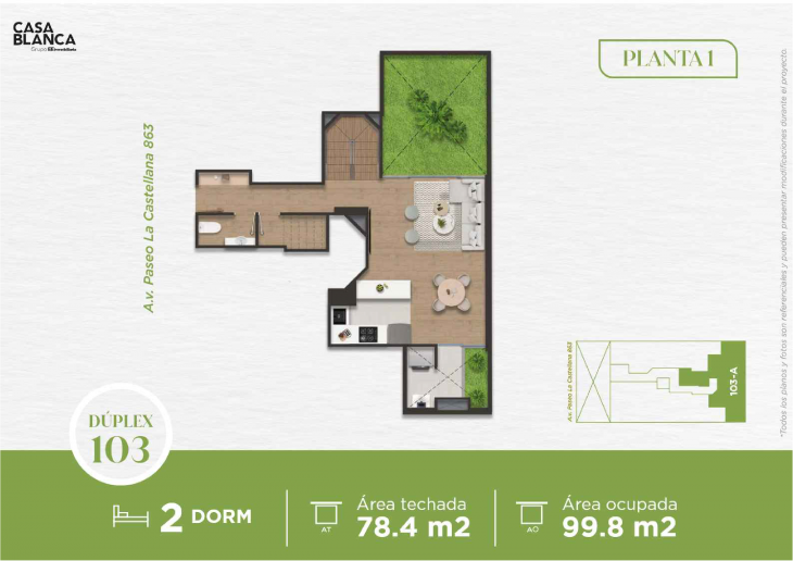 Plano del modelo Dpto 103 del proyecto La Castellana 863 en Santiago De Surco