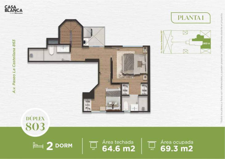 Plano del modelo Dpto 803 del proyecto La Castellana 863 en Santiago De Surco