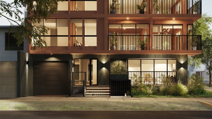 Fachada principal del proyecto Parque Casuarinas en Santiago De Surco