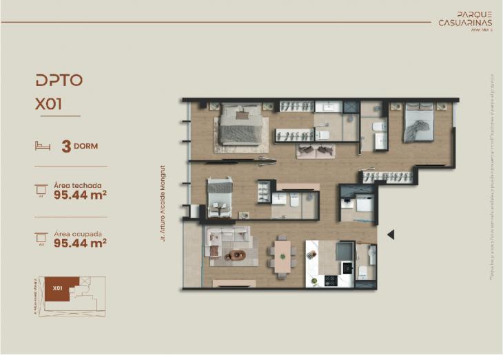 Plano del modelo Dpto. 201 del proyecto Parque Casuarinas en Santiago De Surco