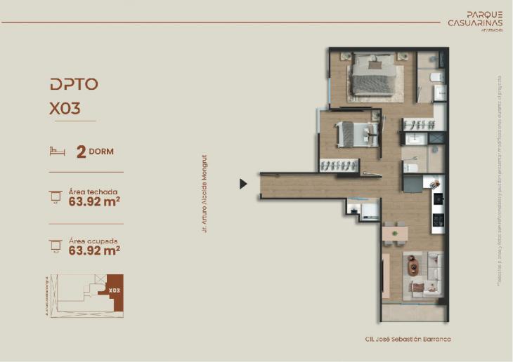 Plano del modelo Dpto. 403 del proyecto Parque Casuarinas en Santiago De Surco