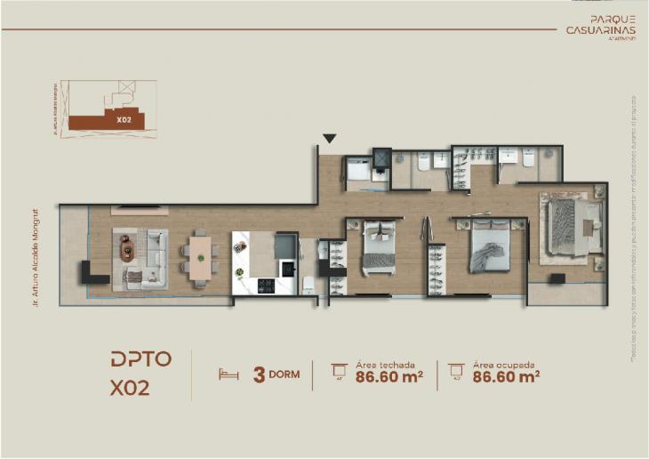 Plano del modelo Dpto. 502 del proyecto Parque Casuarinas en Santiago De Surco