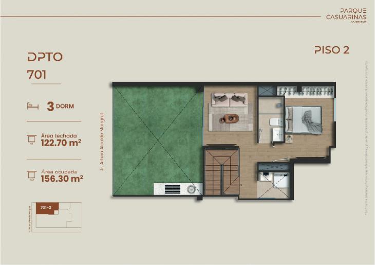 Plano del modelo Dúplex 701 del proyecto Parque Casuarinas en Santiago De Surco
