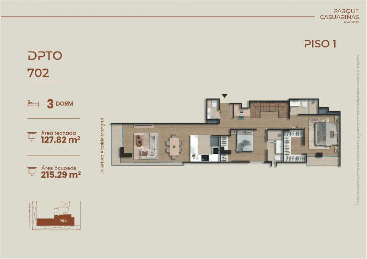 Plano del modelo Dúplex 702 del proyecto Parque Casuarinas en Santiago De Surco