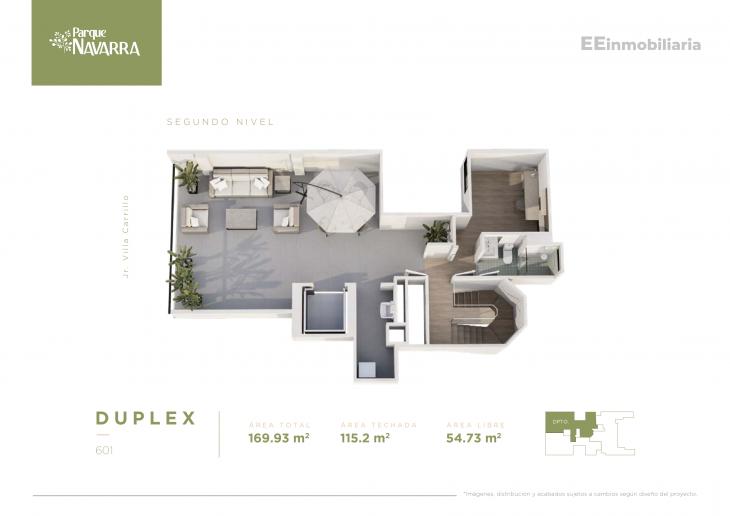 Plano del modelo Duplex 601 del proyecto Parque Navarra en Santiago De Surco