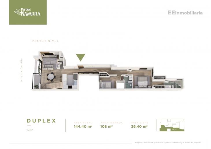 Plano del modelo Duplex 602 del proyecto Parque Navarra en Santiago De Surco