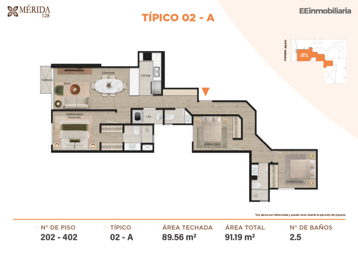 Plano del modelo TIPO 2-A del proyecto Merida 128 en Santiago De Surco