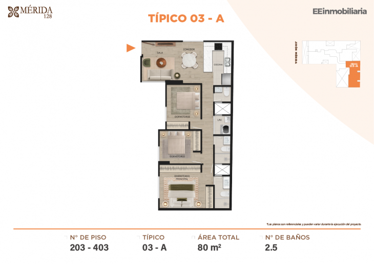 Plano del modelo TIPO 3-A del proyecto Merida 128 en Santiago De Surco
