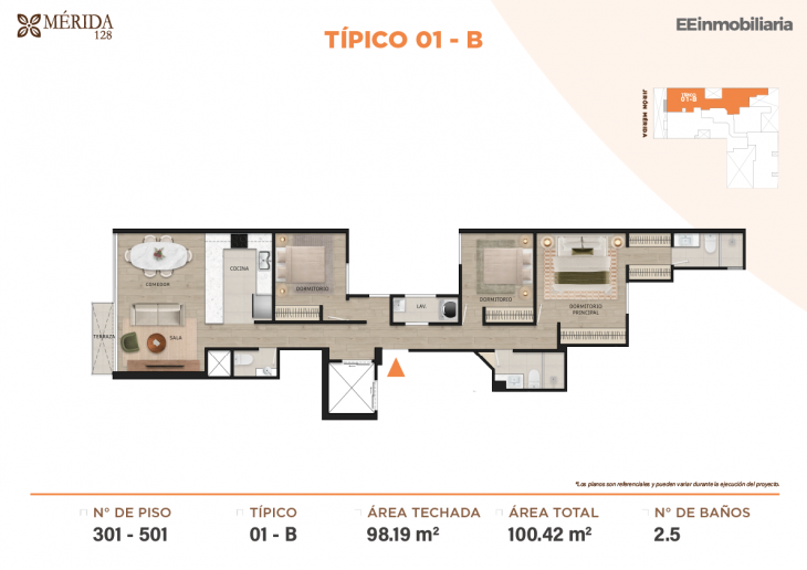 Plano del modelo TIPO 1-B del proyecto Merida 128 en Santiago De Surco