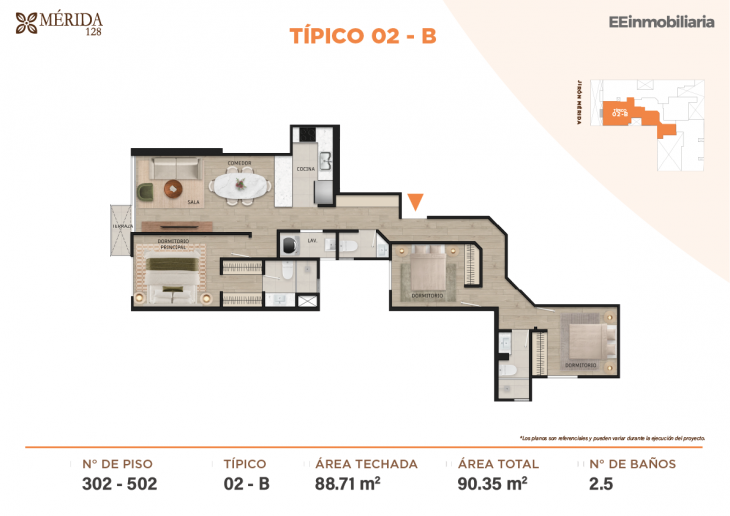 Plano del modelo TIPO 2-B del proyecto Merida 128 en Santiago De Surco