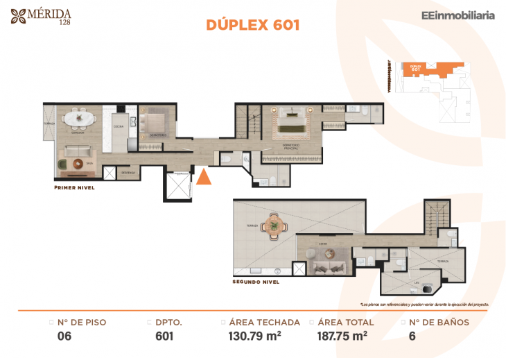 Plano del modelo DÚPLEX 601 del proyecto Merida 128 en Santiago De Surco