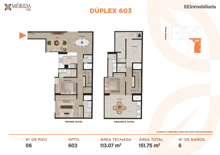 Plano del modelo DÚPLEX 603 del proyecto Merida 128 en Santiago De Surco