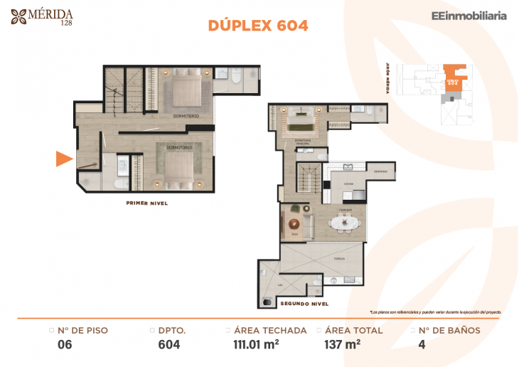 Plano del modelo DÚPLEX 604 del proyecto Merida 128 en Santiago De Surco