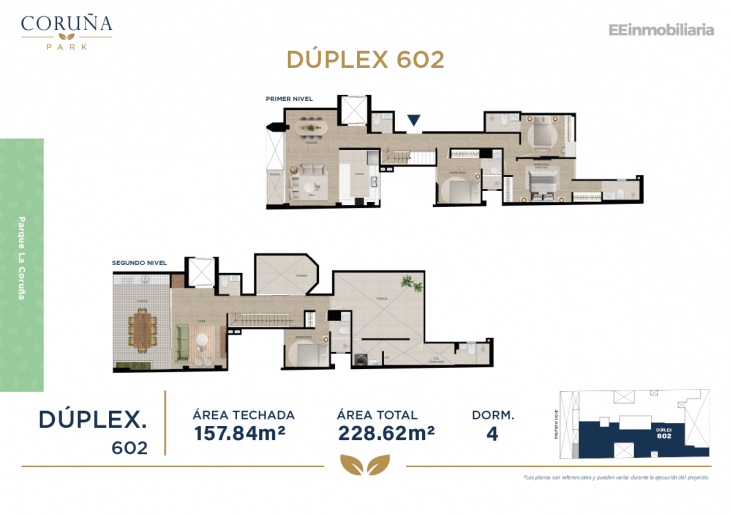 Plano del modelo DÚPLEX 602 del proyecto Coruña Park en Santiago De Surco