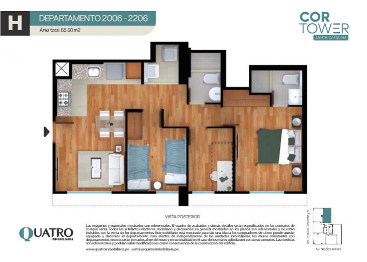 Plano del modelo H del proyecto Cor Tower en La Victoria