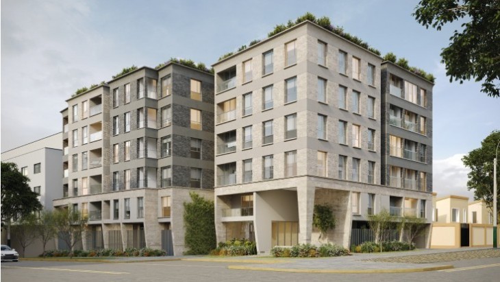 Fachada principal del proyecto BIO 430 en Santiago De Surco