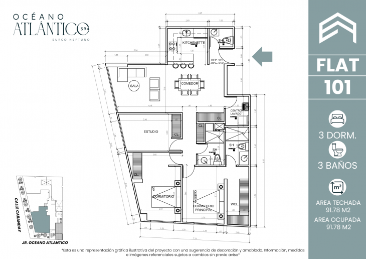 Plano del modelo 101 del proyecto Oceano Atlántico 394 en Santiago De Surco