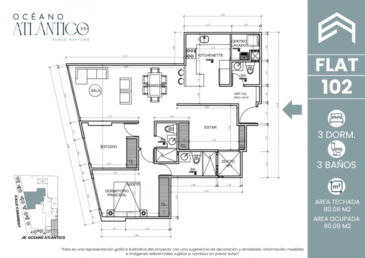 Plano del modelo 102 del proyecto Oceano Atlántico 394 en Santiago De Surco