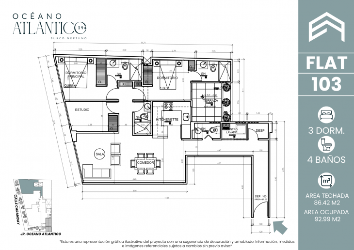 Plano del modelo 103 del proyecto Oceano Atlántico 394 en Santiago De Surco