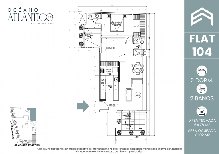 Plano del modelo 104 del proyecto Oceano Atlántico 394 en Santiago De Surco