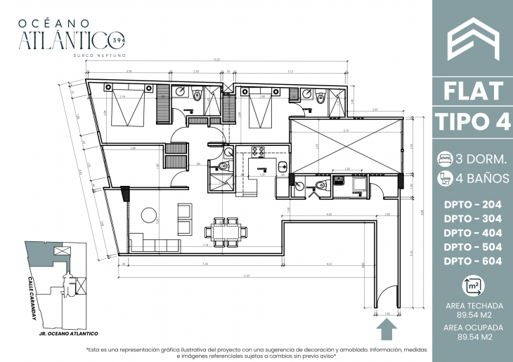 Plano del modelo TIPO 4 del proyecto Oceano Atlántico 394 en Santiago De Surco
